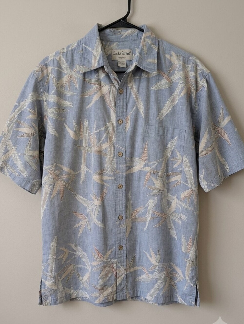 Cooke Street Honolulu Bamboo Print Button Up Hawaiian Shirt XL Blue